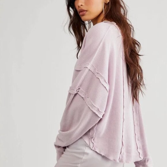 NWT We The Free People Lavender Ellie Thermal Oversized Top M - Picture 2 of 11